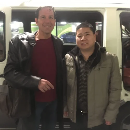 Author Lance Hoovestal with a team member